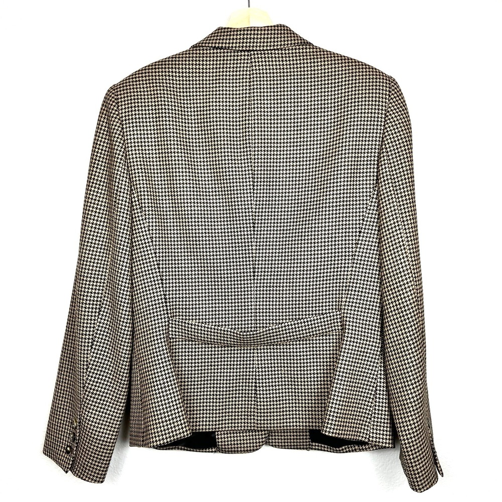 VTG Y2K Liz Claiborne Tan Black Houndstooth Wool Blazer Sz 12 Academia Business - Picture 2 of 10